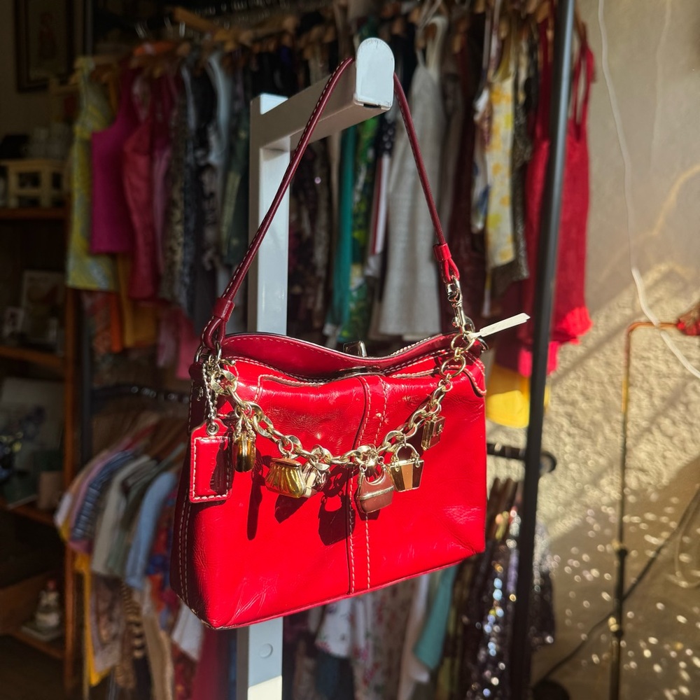 2000s Cherry Red Coach Turn Lock Mini Bag Wristlet